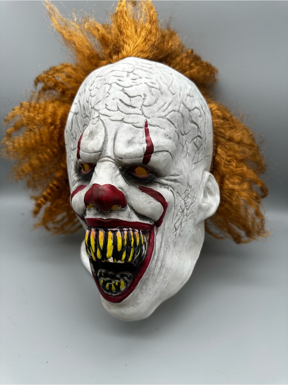 Scary IT Pennywise Clown Mask Halloween Horror Cosplay Latex Orange Hair